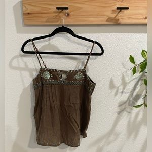 Free People vtg embroidered green tank size 8